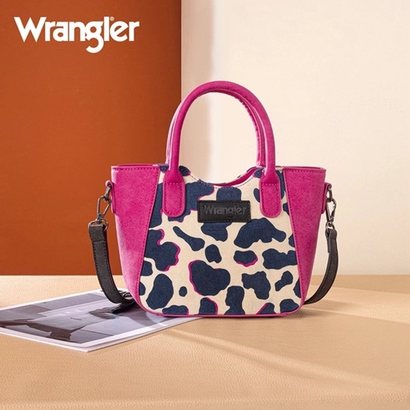 WRANGLER ALL-OVER COW PRINT MINI TOTE BAG Hot Pink - Picture 1 of 2